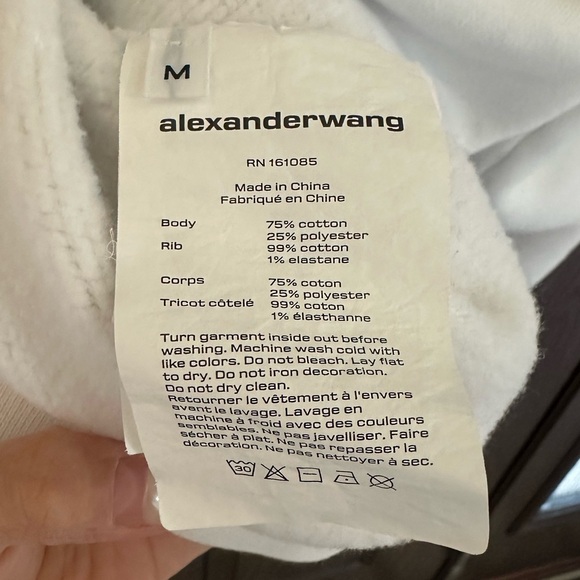 Alexander Wang White Hoodie Sweatshirt M Cotton Blend Minimalist Designer Street - Picture 4 of 6